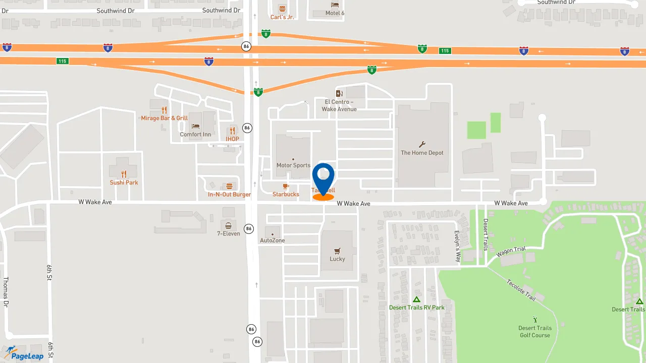 https://pageleap.com map showing location of Taco Bell in El Centro.
