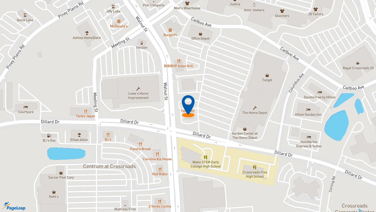 https://pageleap.com map showing location of Taco Bell in Cary.