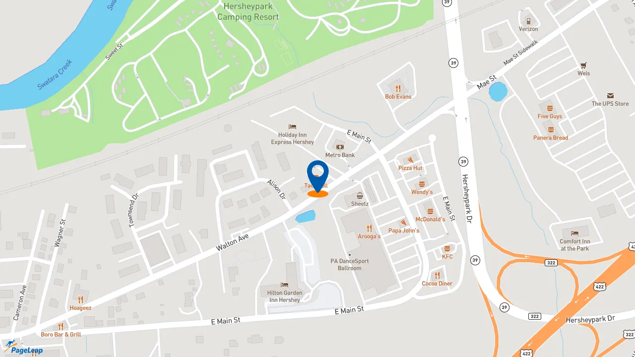 https://pageleap.com map showing location of Taco Bell in Hummelstown.