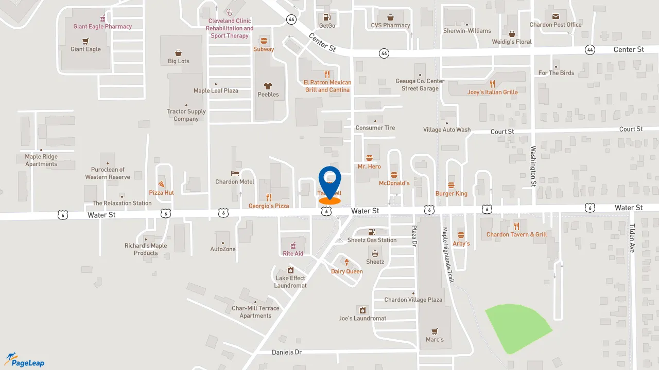https://pageleap.com map showing location of Taco Bell in Chardon.