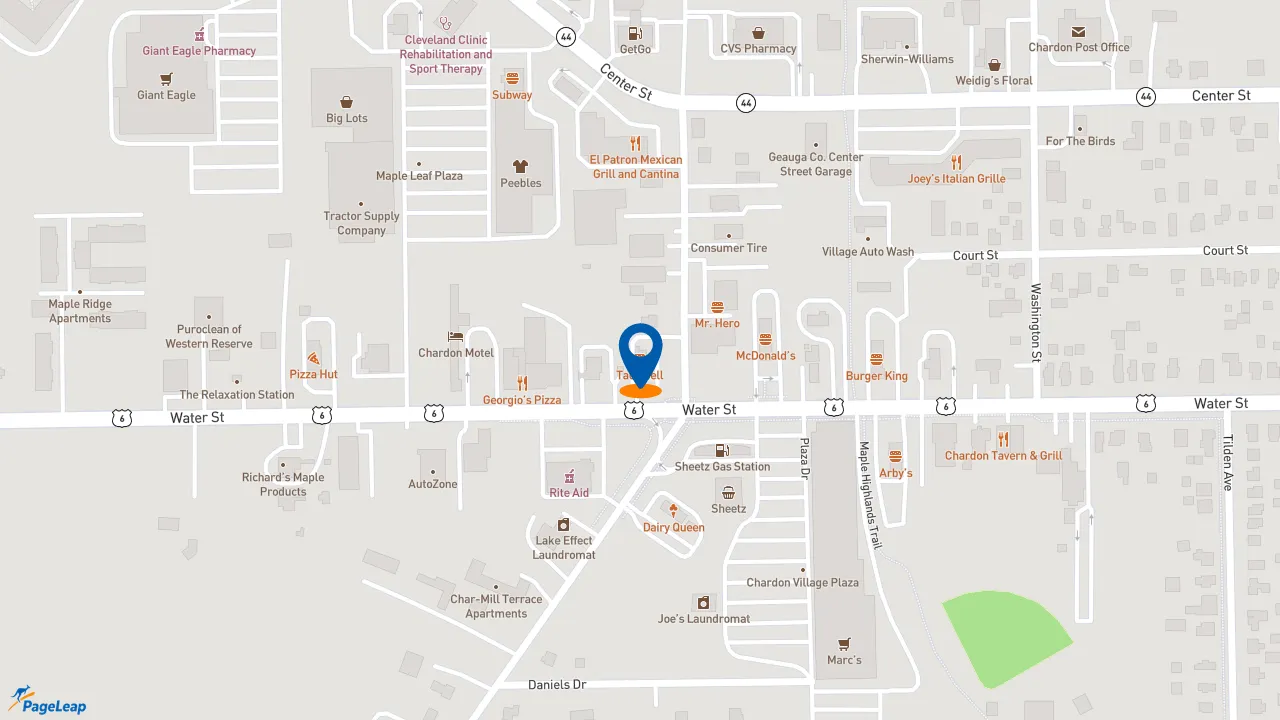https://pageleap.com map showing location of Taco Bell in Chardon.