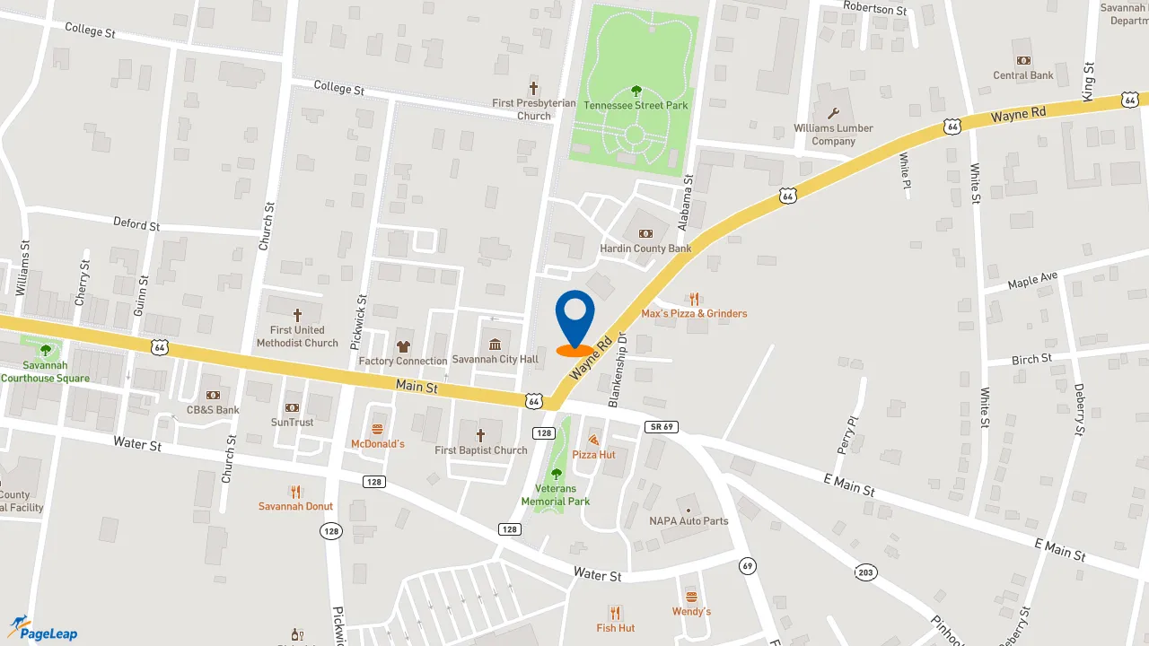 https://pageleap.com map showing location of Taco Bell in Savannah.