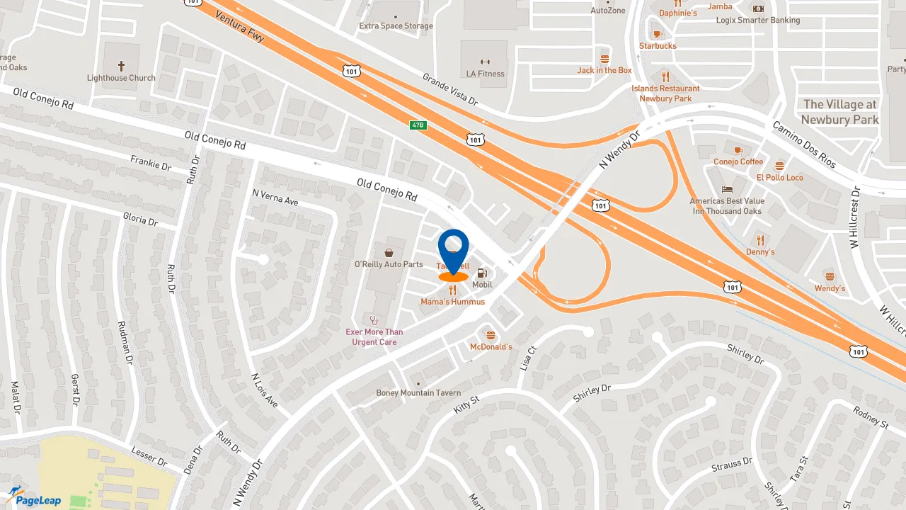 https://pageleap.com map showing location of Taco Bell in Thousand Oaks.