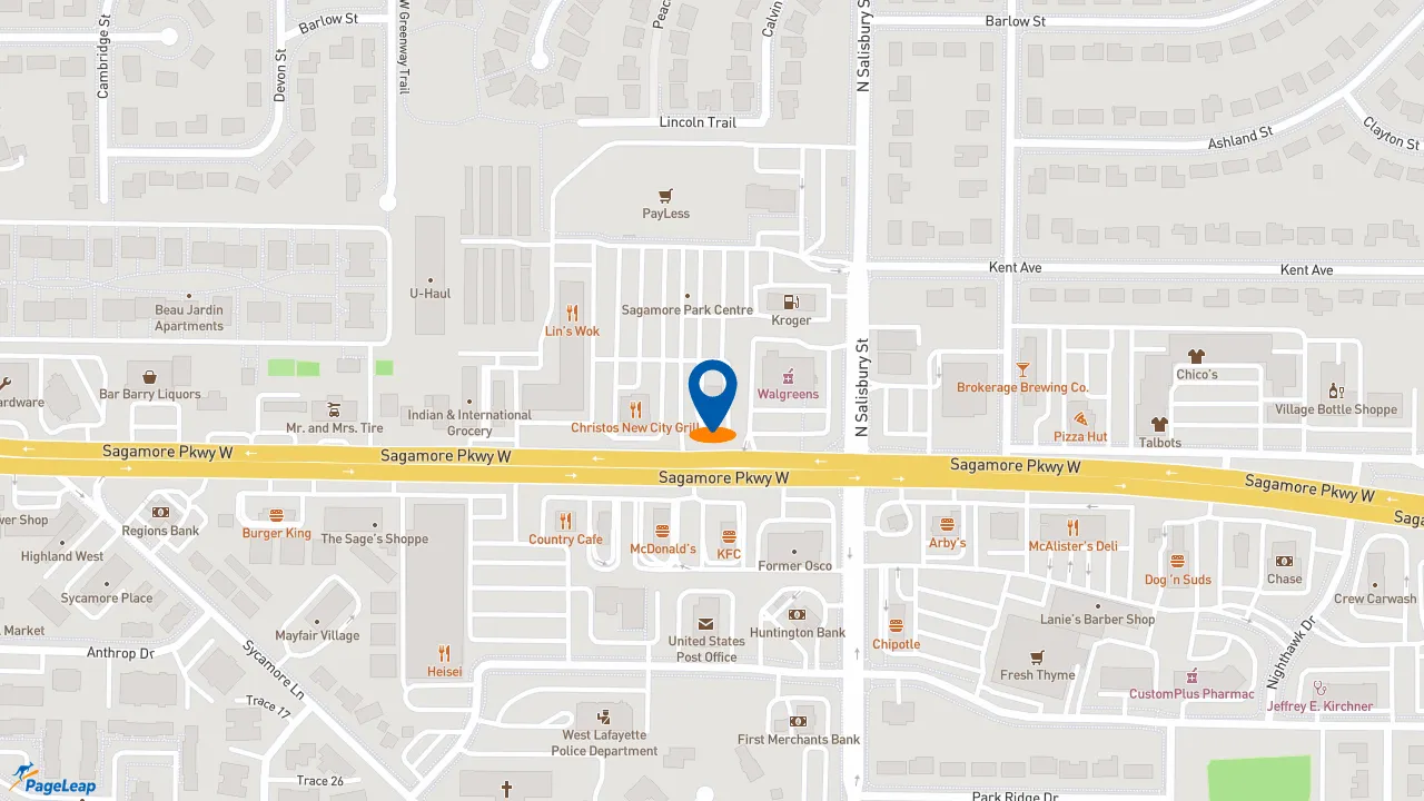 https://pageleap.com map showing location of Taco Bell in West Lafayette.