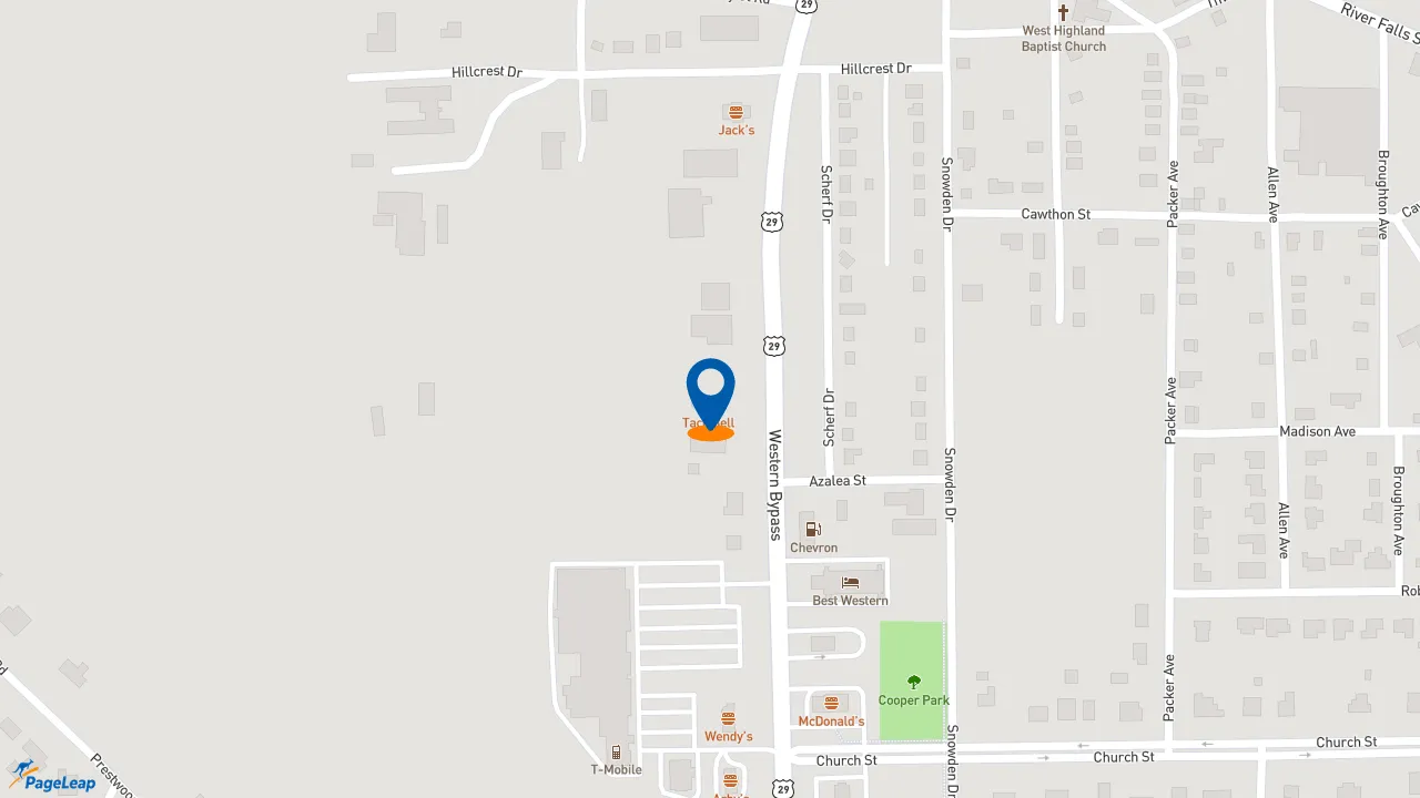 https://pageleap.com map showing location of Taco Bell in Andalusia.