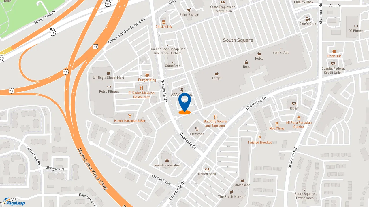 https://pageleap.com map showing location of Taco Bell in Durham.