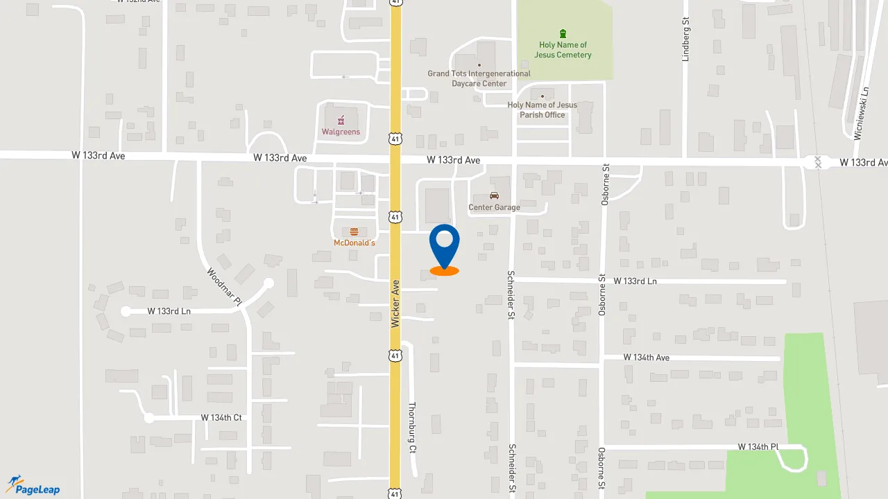 https://pageleap.com map showing location of Taco Bell in Cedar Lake.
