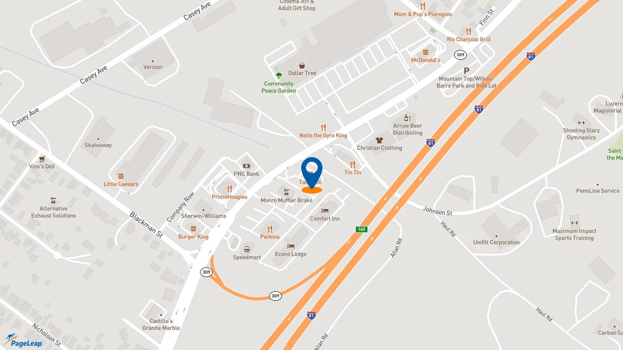 https://pageleap.com map showing location of Taco Bell in Wilkes Barre.