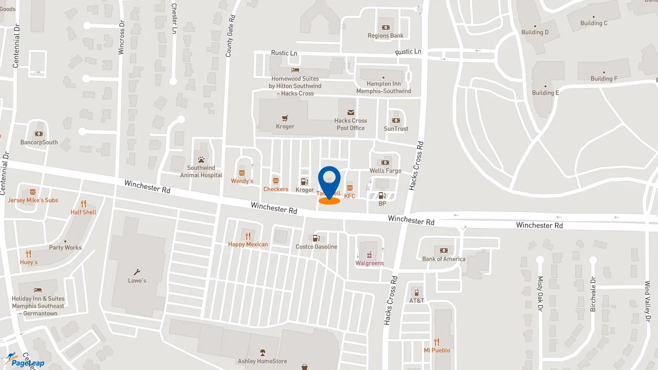 https://pageleap.com map showing location of Taco Bell in Memphis.