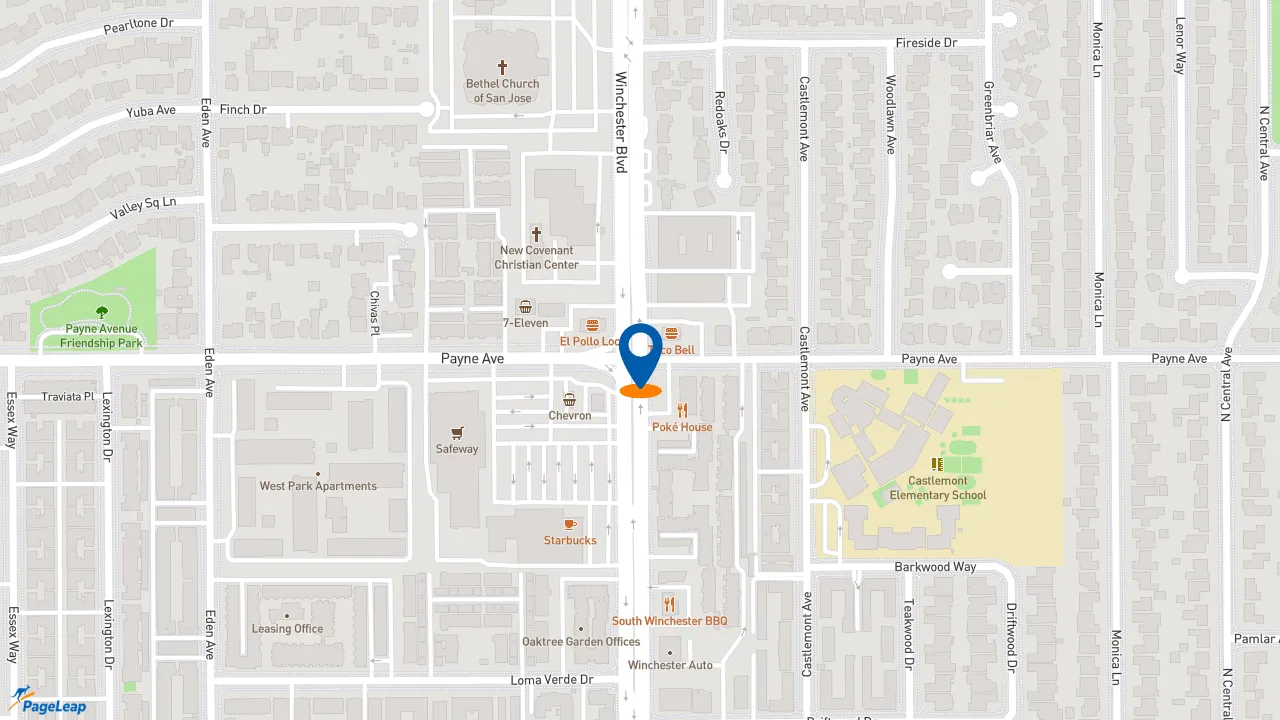 https://pageleap.com map showing location of Taco Bell in San Jose.