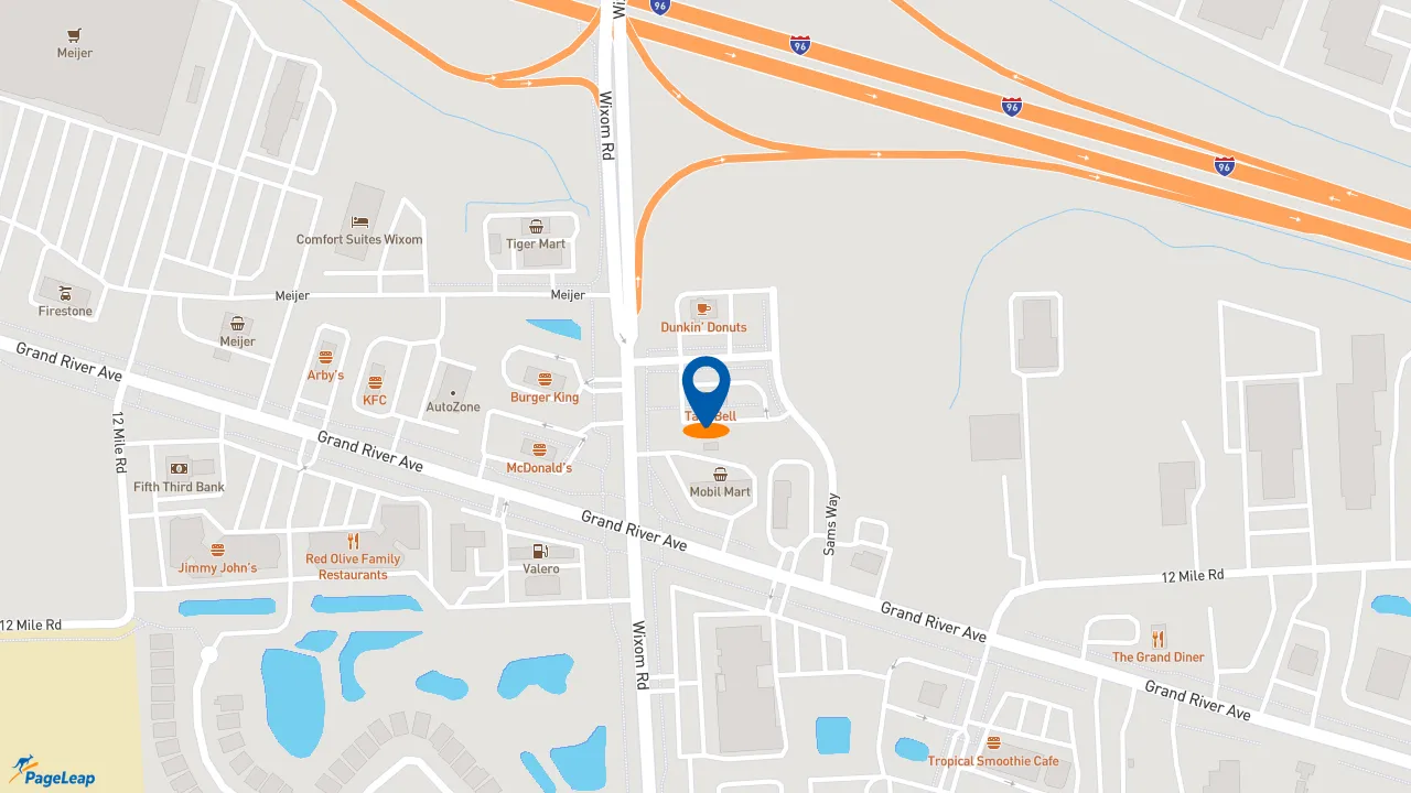 https://pageleap.com map showing location of Taco Bell in Wixom.