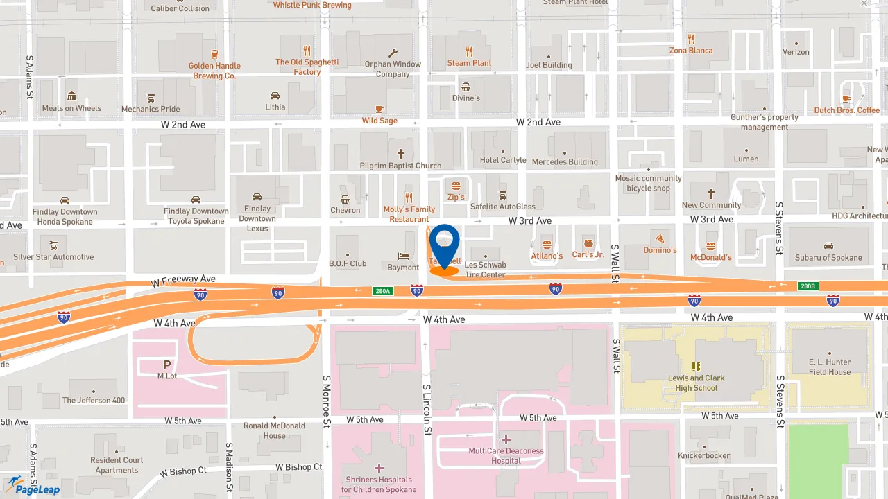 https://pageleap.com map showing location of Taco Bell in Spokane.