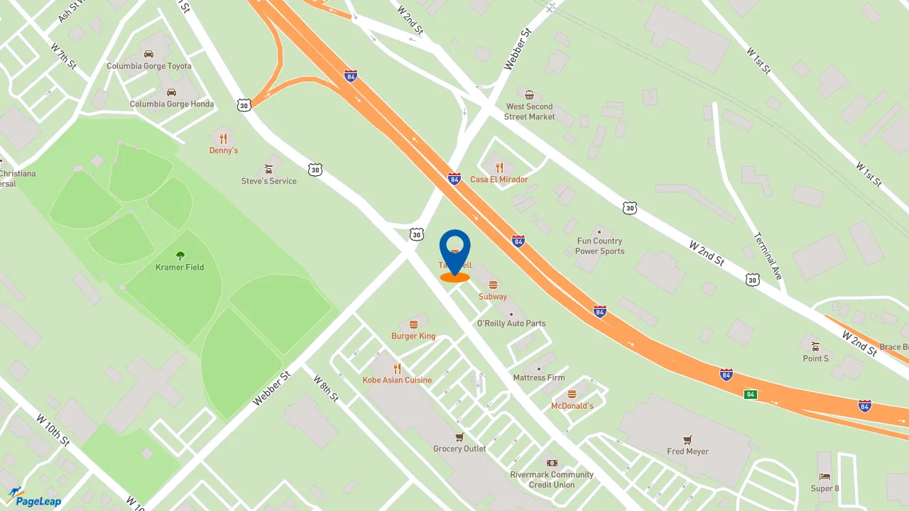 https://pageleap.com map showing location of Taco Bell in The Dalles.