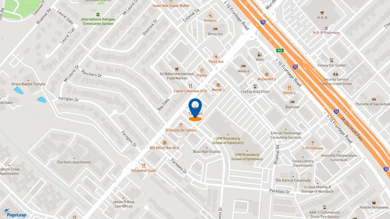 https://pageleap.com map showing location of Taco Bell in San Antonio.