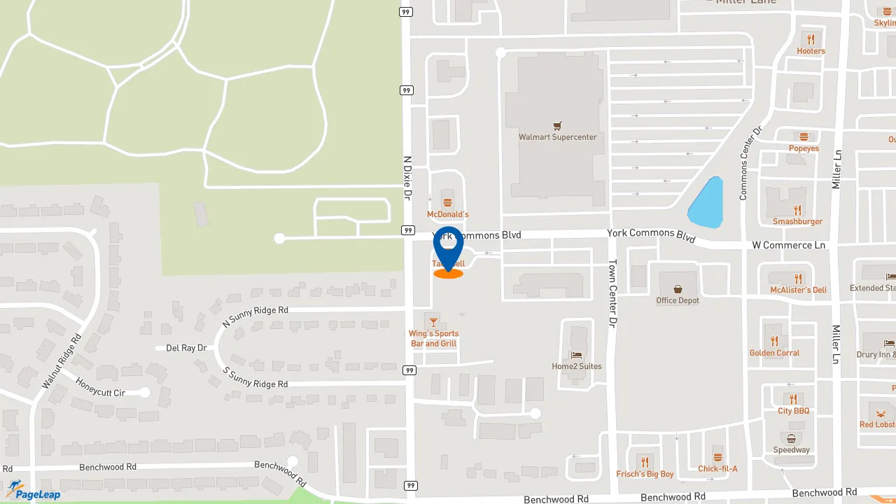 PageLeap.com map showing location of Taco Bell in Dayton.