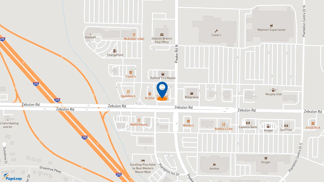 https://pageleap.com map showing location of Taco Bell in Macon.