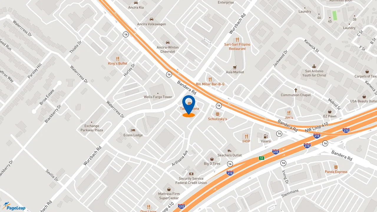 https://pageleap.com map showing location of Taco Cabana in San Antonio.