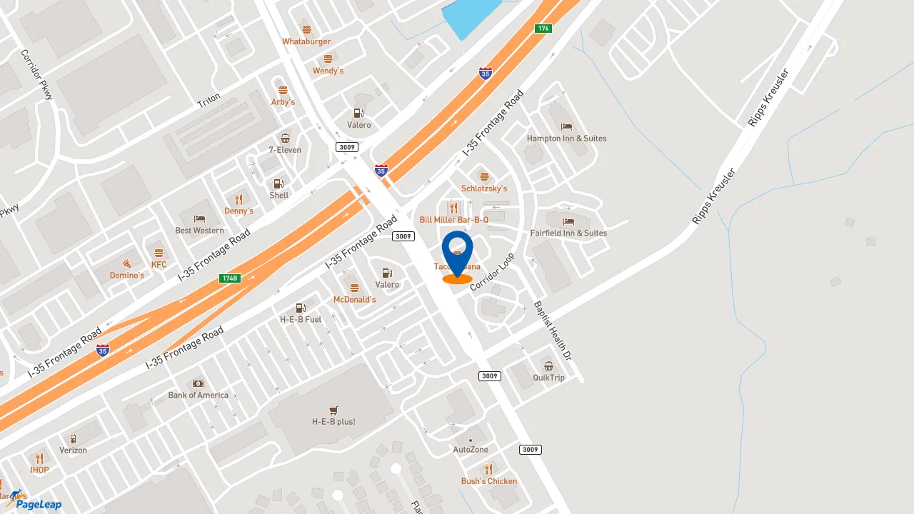 https://pageleap.com map showing location of Taco Cabana in Schertz.