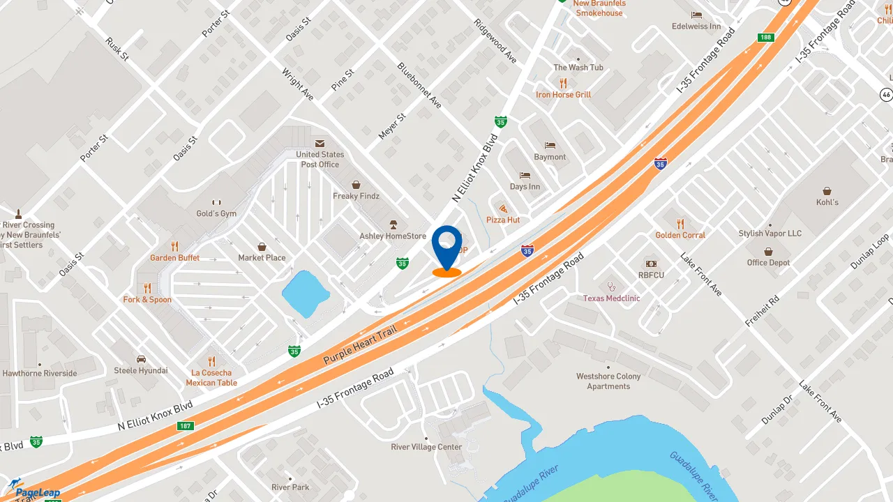 https://pageleap.com map showing location of Taco Cabana in New Braunfels.