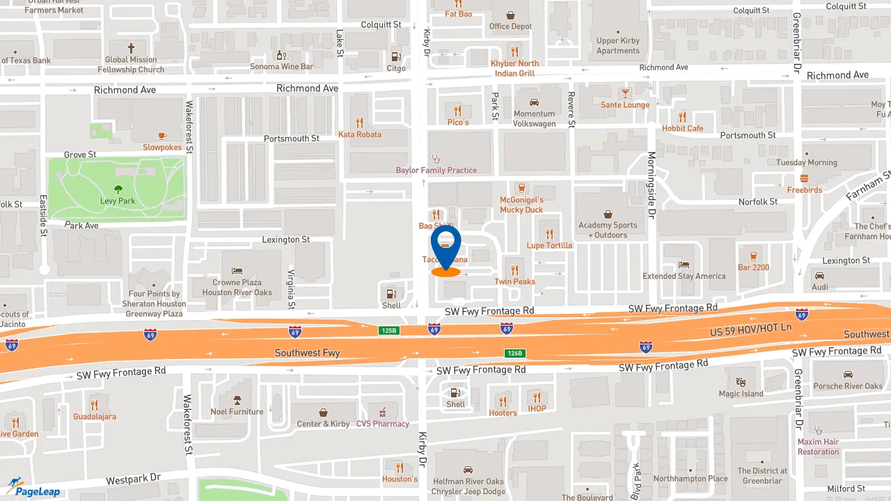 https://pageleap.com map showing location of Taco Cabana in Houston.