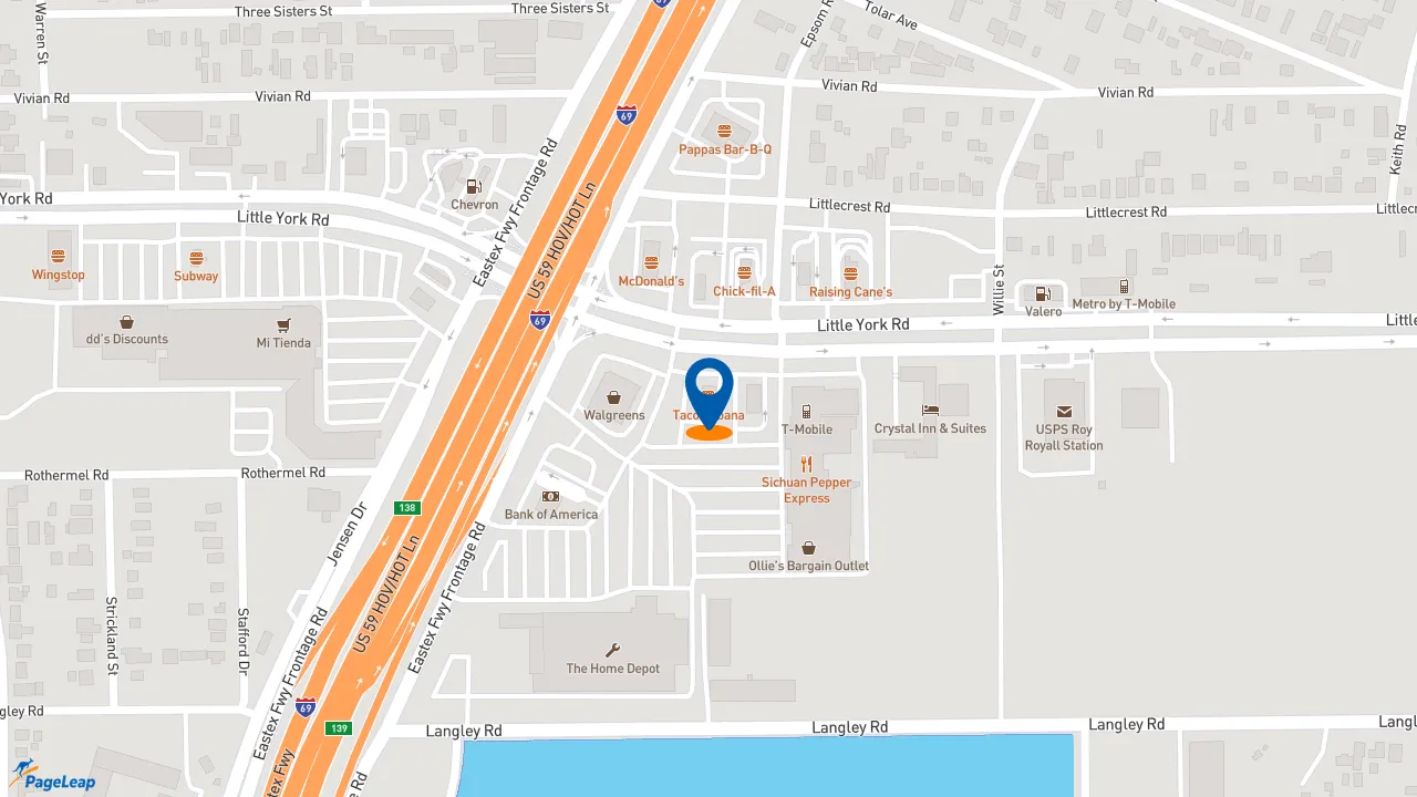 https://pageleap.com map showing location of Taco Cabana in Houston.