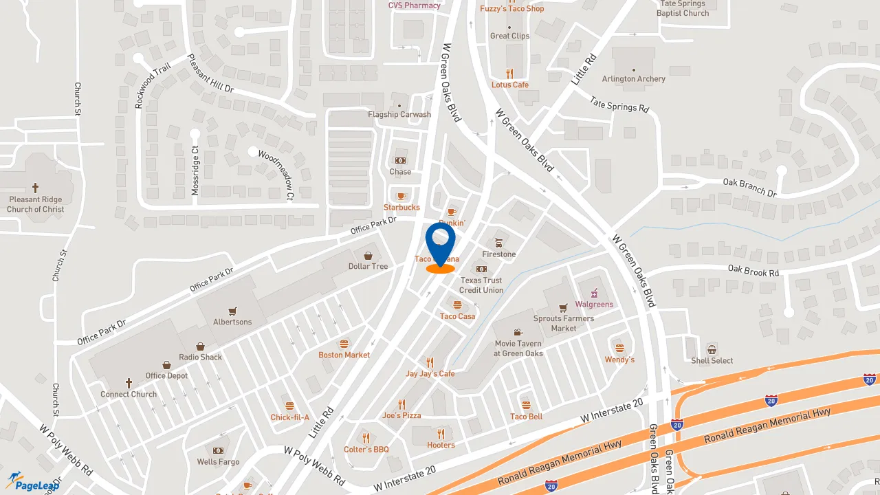 https://pageleap.com map showing location of Taco Cabana in Arlington.