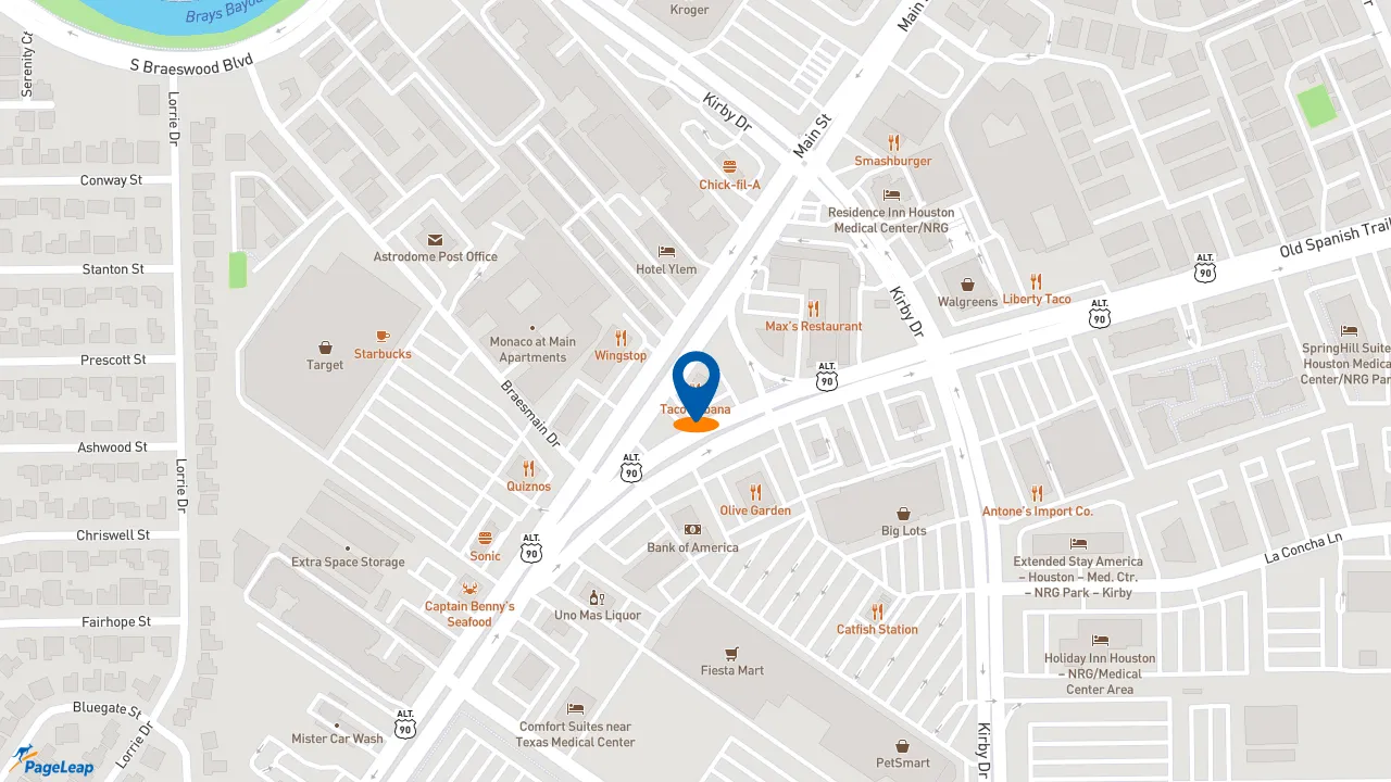 https://pageleap.com map showing location of Taco Cabana in Houston.