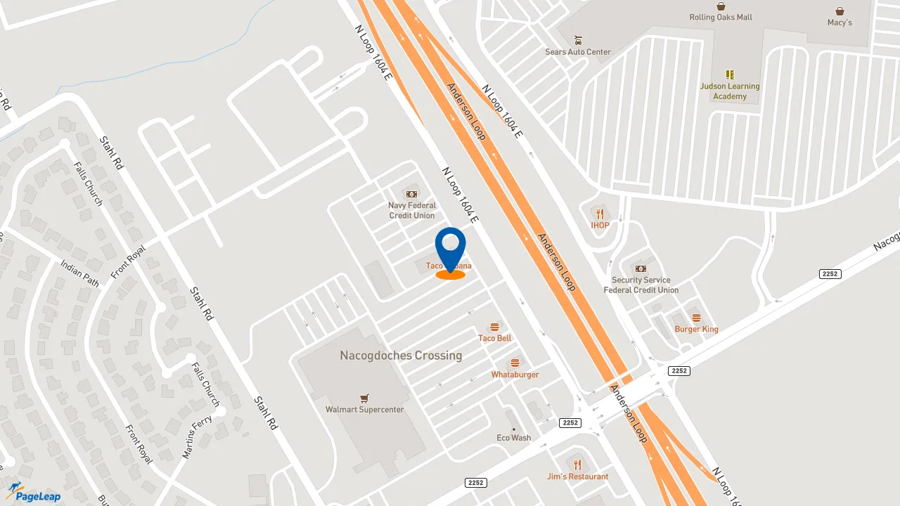 https://pageleap.com map showing location of Taco Cabana in San Antonio.