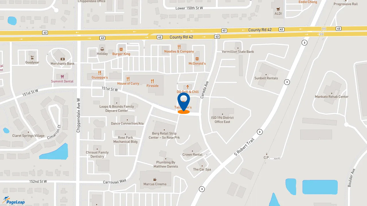 https://pageleap.com map showing location of Taco John&#039;s in Rosemount.