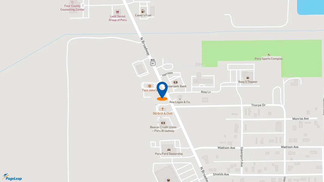 https://pageleap.com map showing location of Taco John&#039;s in Peru.