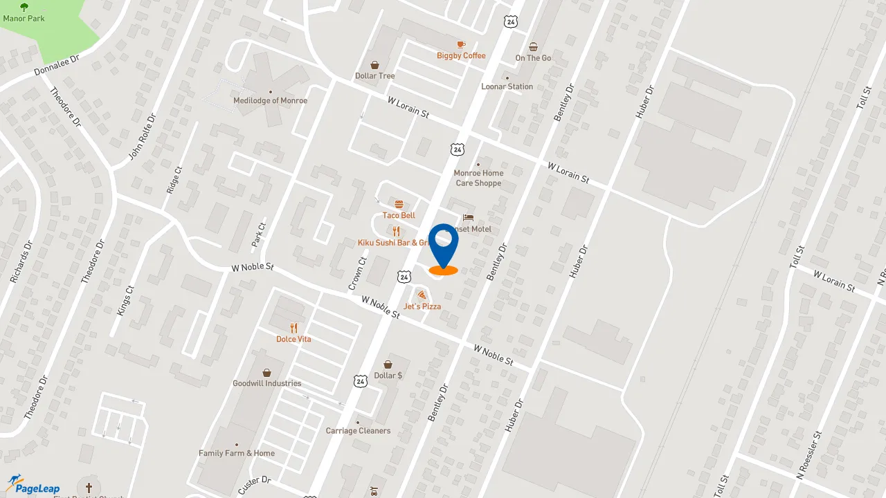 https://pageleap.com map showing location of Taco John’s in Monroe.