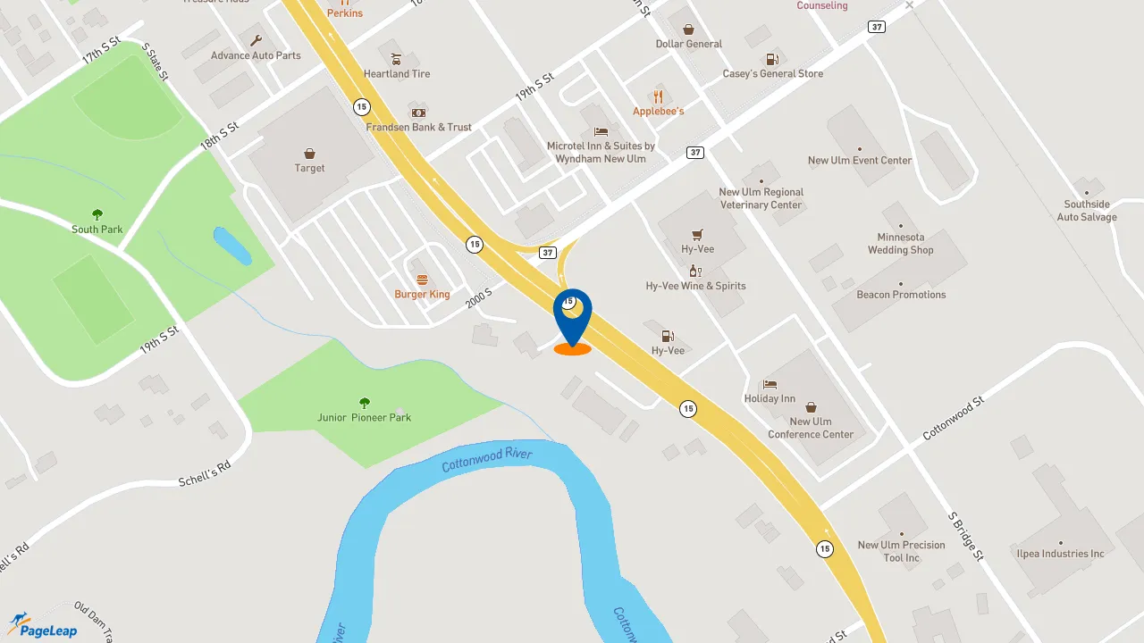 https://pageleap.com map showing location of Taco John&#039;s in New Ulm.