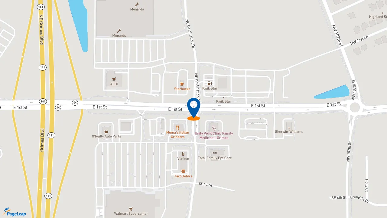 https://pageleap.com map showing location of Taco John&#039;s in Grimes.