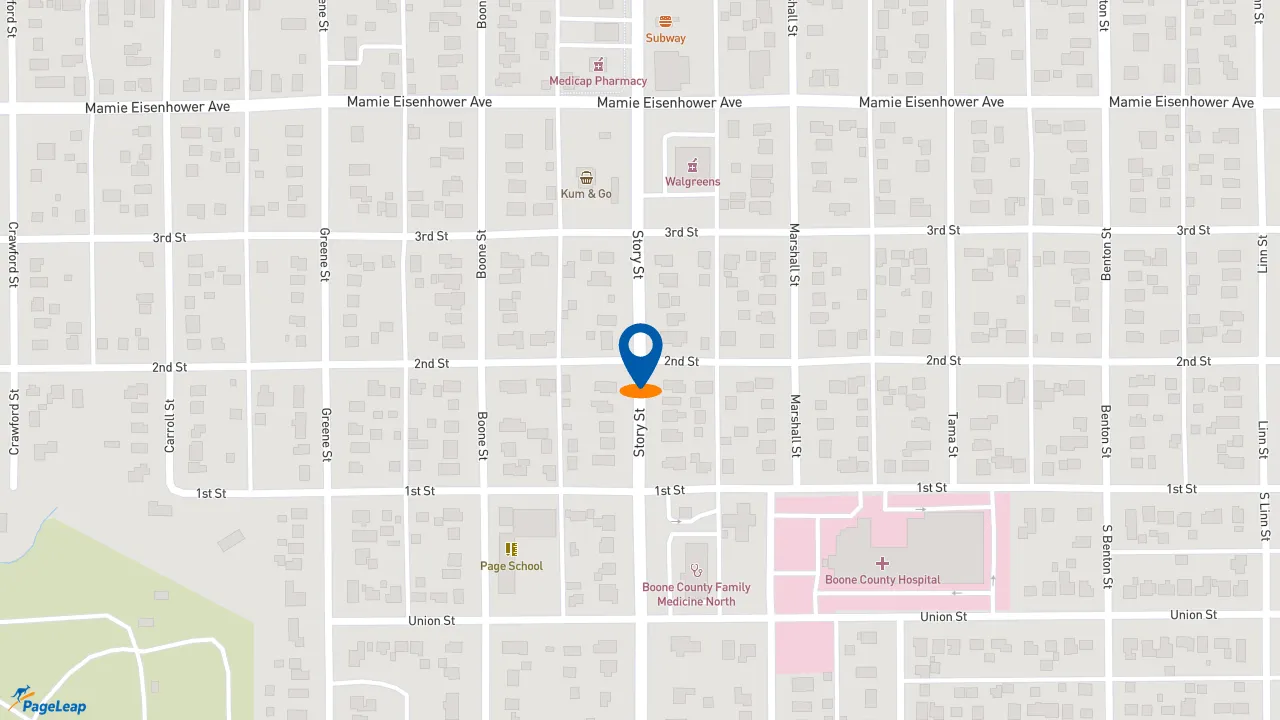 https://pageleap.com map showing location of Taco John&#039;s in Boone.