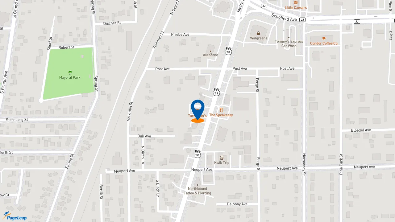 https://pageleap.com map showing location of Taco John&#039;s in Schofield.