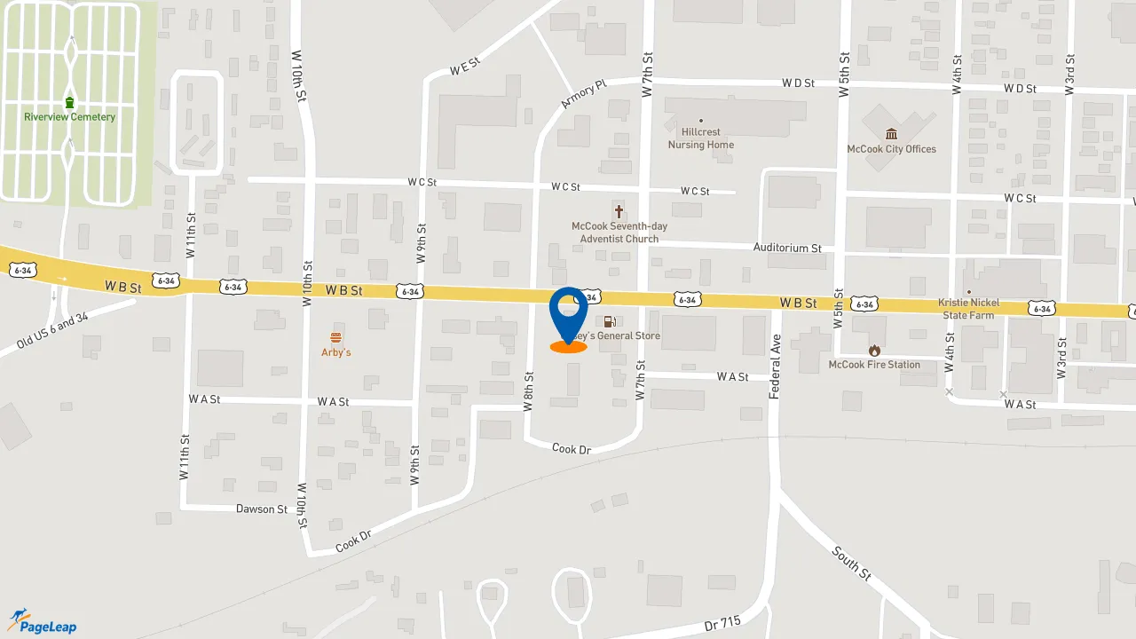 https://pageleap.com map showing location of Taco John&#039;s in Mccook.