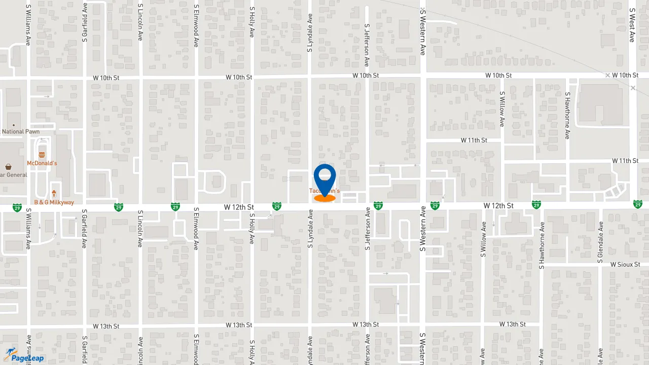 PageLeap.com map showing location of Taco John's in Sioux Falls.