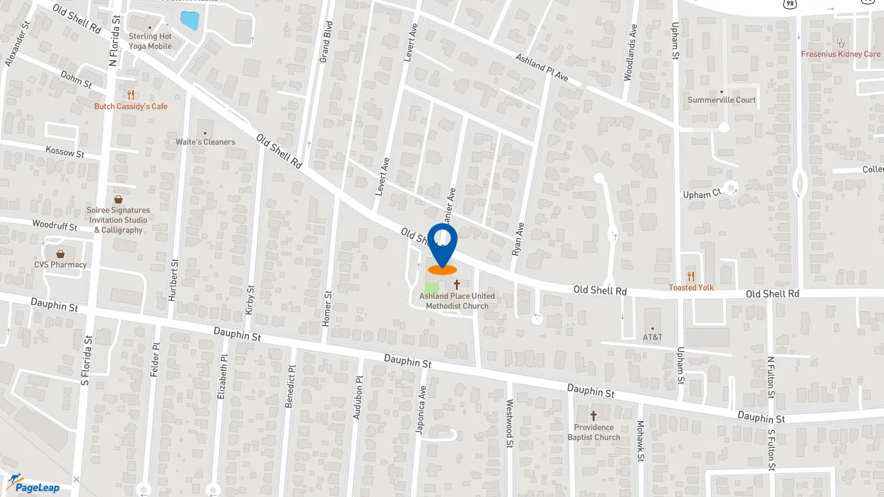 https://pageleap.com map showing location of Taco Mama - Midtown Mobile in Mobile.