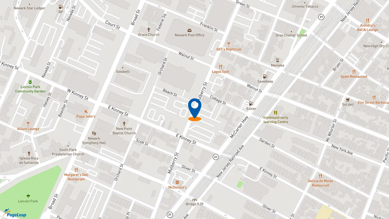 https://pageleap.com map showing location of The Good Eats Experience in Newark.