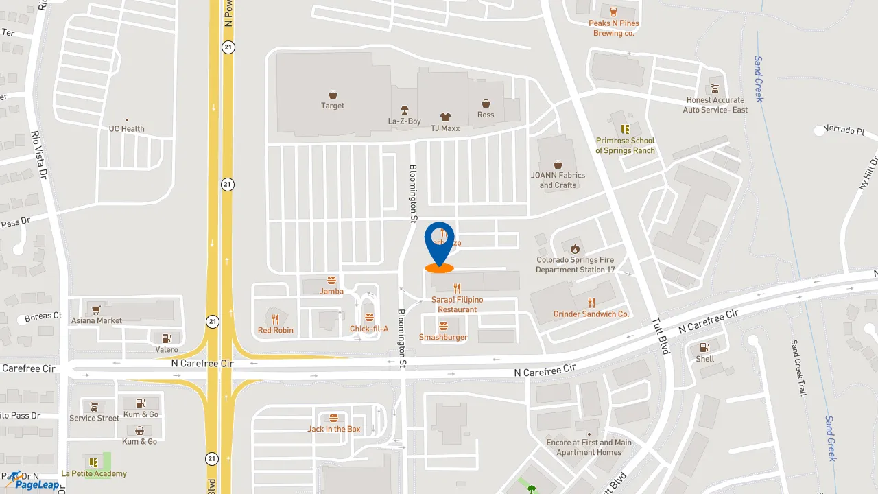 https://pageleap.com map showing location of The Honey Baked Ham Company in Colorado Springs.