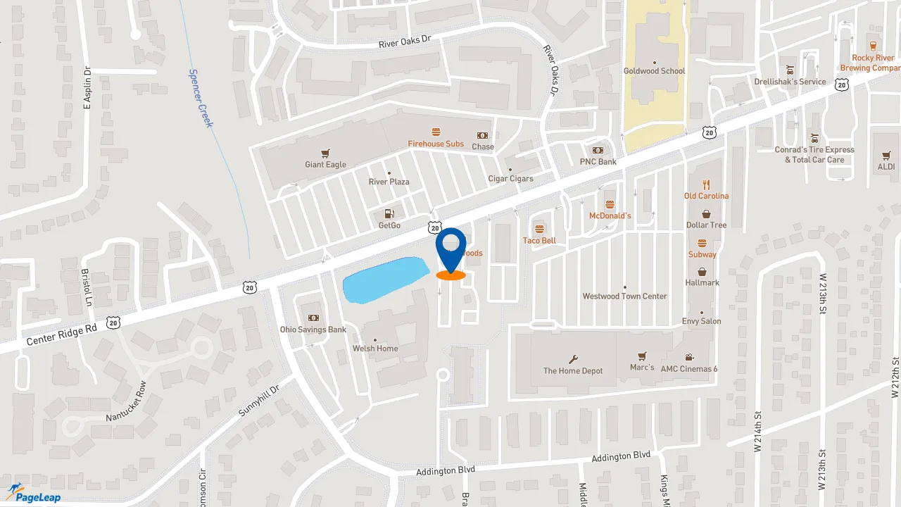 https://pageleap.com map showing location of The Honey Baked Ham Company in Rocky River.