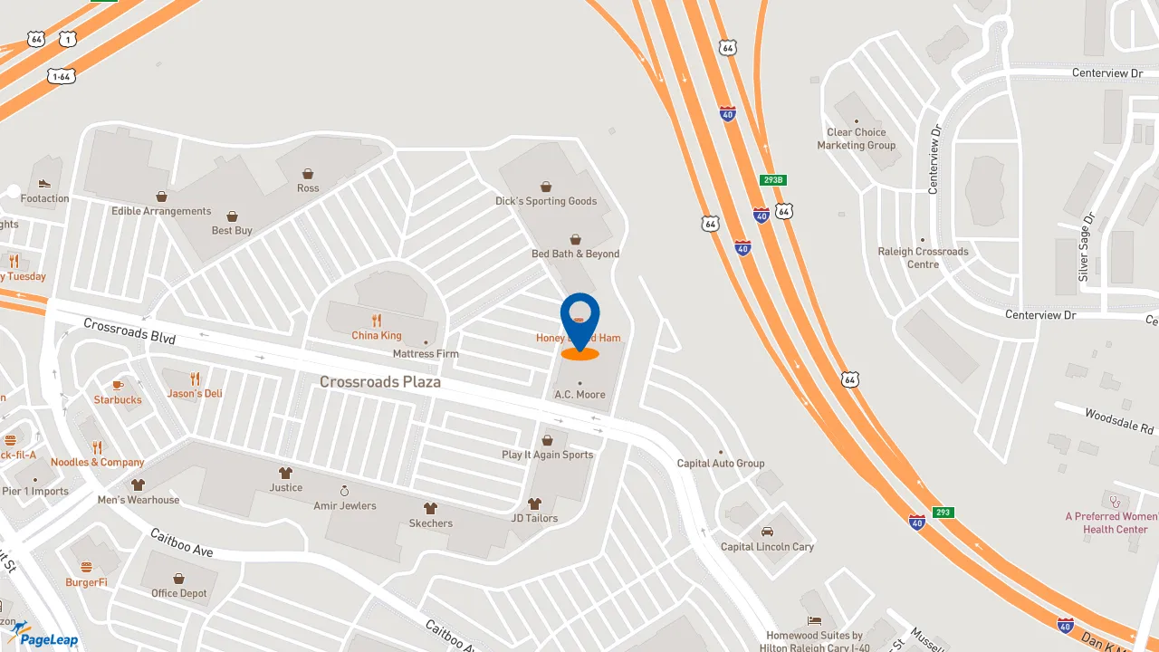 https://pageleap.com map showing location of The Honey Baked Ham Company in Cary.