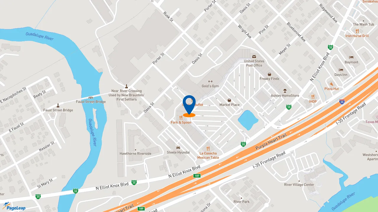 https://pageleap.com map showing location of The Honey Baked Ham Company in New Braunfels.