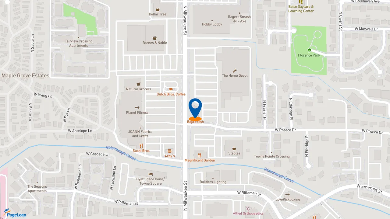 https://pageleap.com map showing location of The Honey Baked Ham Company in Boise.