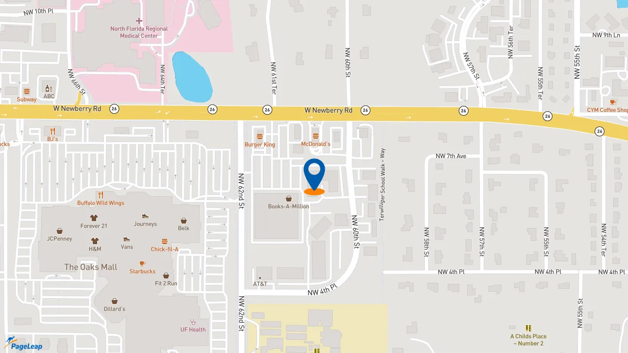 https://pageleap.com map showing location of The Honey Baked Ham Company in Gainesville.