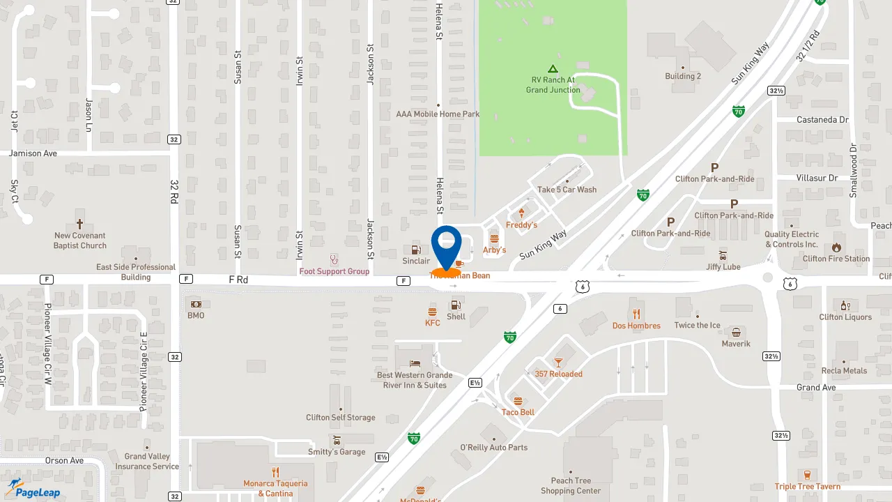 https://pageleap.com map showing location of The Human Bean in Clifton.