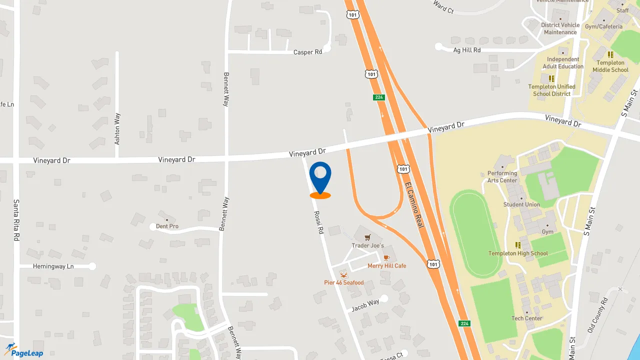 https://pageleap.com map showing location of The Human Bean in Templeton.