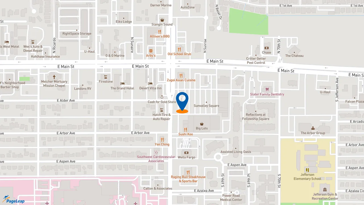 https://pageleap.com map showing location of The Human Bean in Mesa.