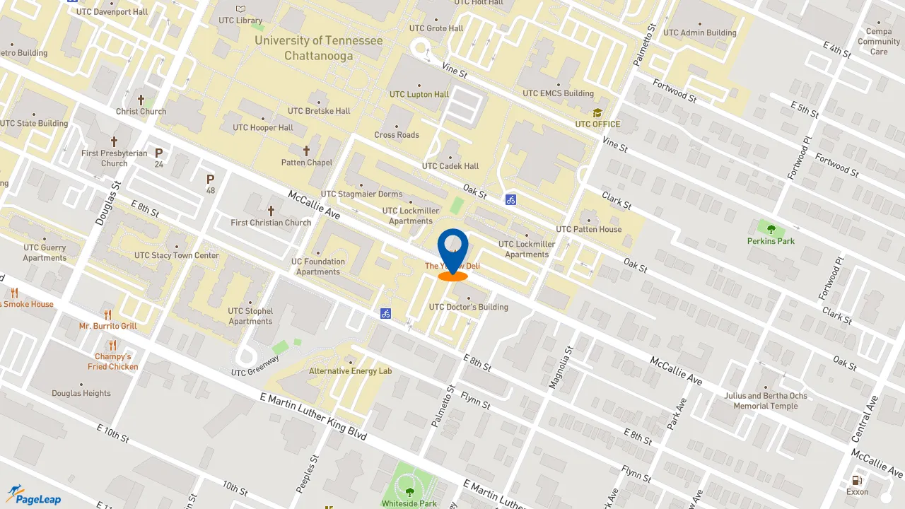 https://pageleap.com map showing location of The Yellow Deli Chattanooga in Chattanooga.