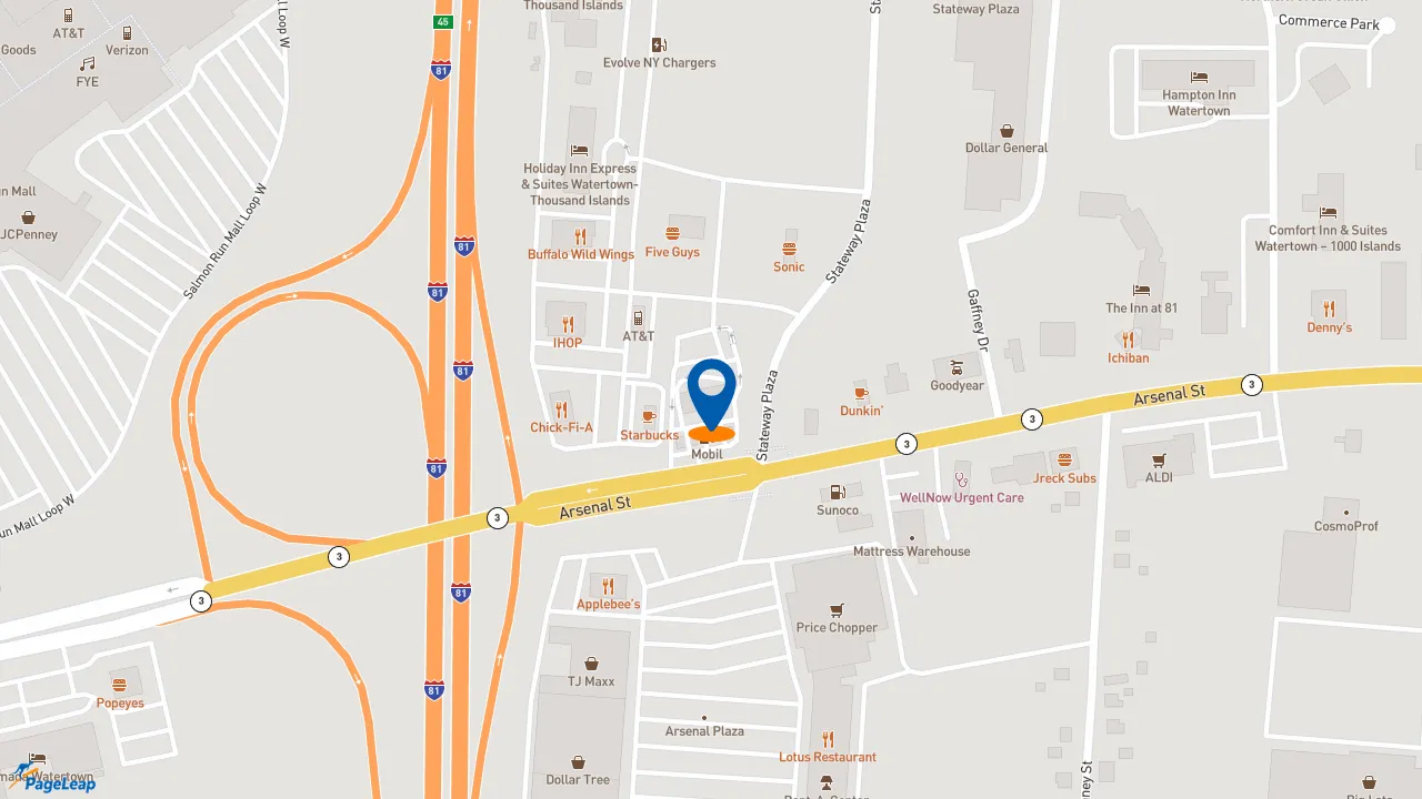https://pageleap.com map showing location of Tim Hortons - Closed in Watertown.